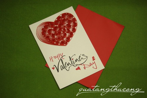 Thiệp quilling Happy valentine's day trái tim